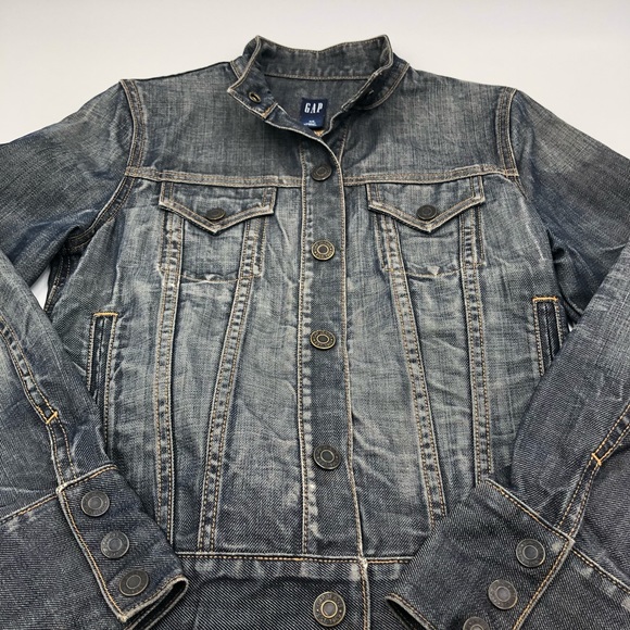 Gap Denim Dark Jean Jacket Collarless - Picture 2 of 4